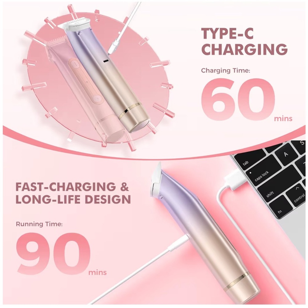 2-in-1 Bikini Trimmer for Women, Dual Head Electric Razor, IPX7 Waterproof - Picture 5 of 11